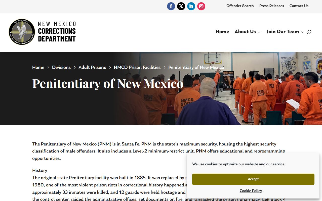 Santa Fe County inmate population Penitentiary of New Mexico state prison