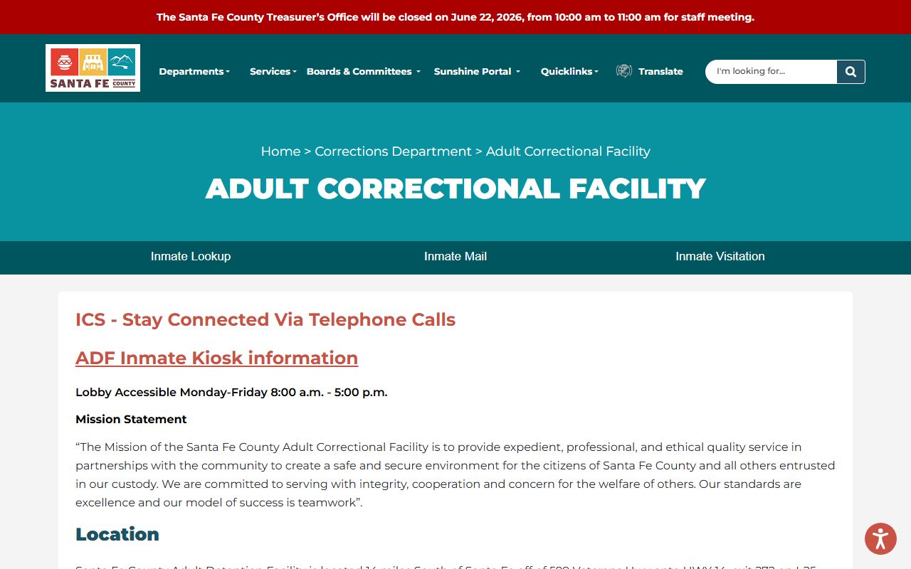 Santa Fe County Adult Correctional Facility contact and inmate records information