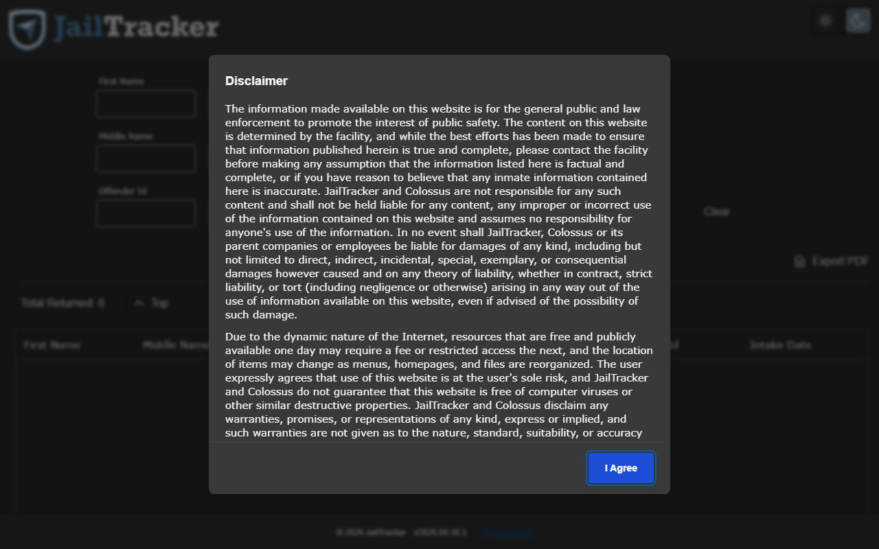 Santa Fe County inmate population lookup disclaimer and jail roster access