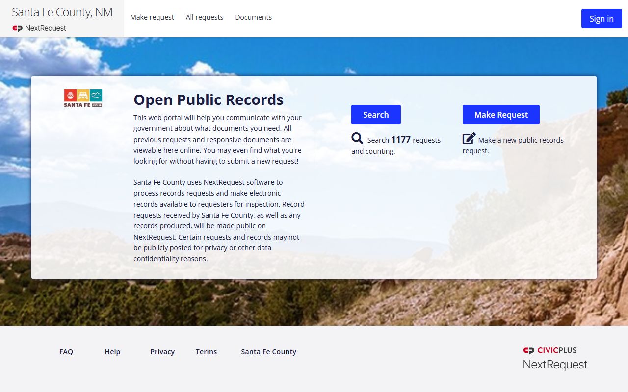 Santa Fe County inmate population NextRequest public records portal